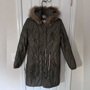 Zara Khaki Utility Jacket with Faux Fur Trim